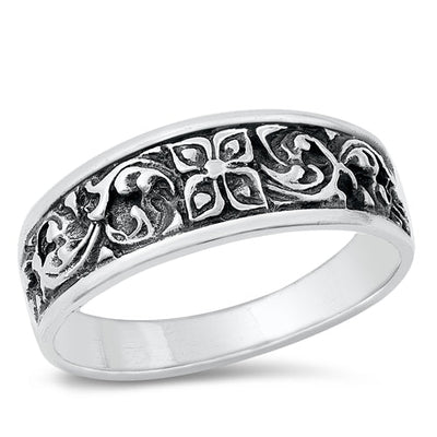 Sterling Silver Oxidized Floral Shape Ring