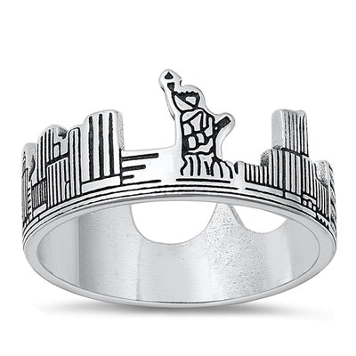 Sterling Silver Oxidized New York Skyline Shape Ring