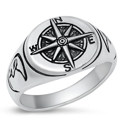 Sterling Silver Oxidized Compass Ring