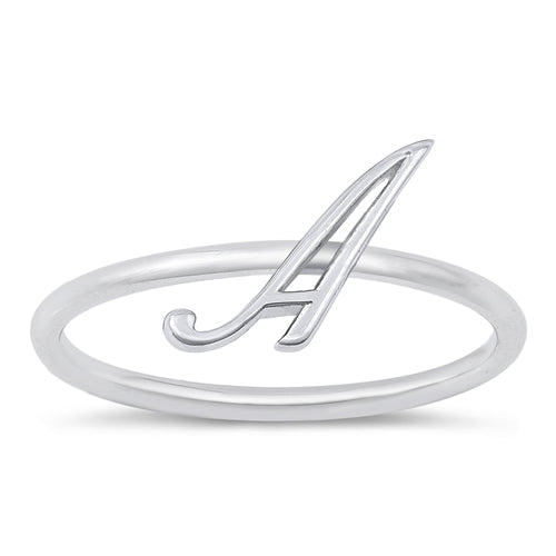 Sterling Silver Rhodium Plated Alphabet A Ring
