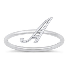 Sterling Silver Rhodium Plated Alphabet A Ring