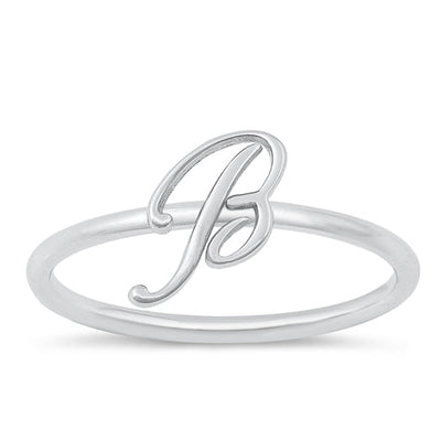 Sterling Silver Rhodium Plated Alphabet B Ring