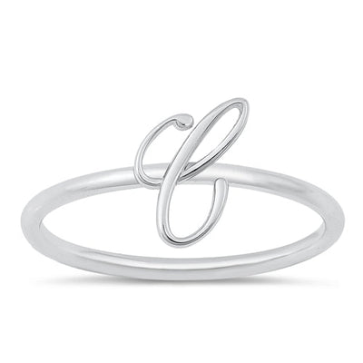 Sterling Silver Rhodium Plated Alphabet C Ring