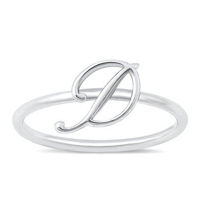 Sterling Silver Rhodium Plated Alphabet D Ring