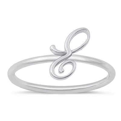 Sterling Silver Rhodium Plated Alphabet E Ring