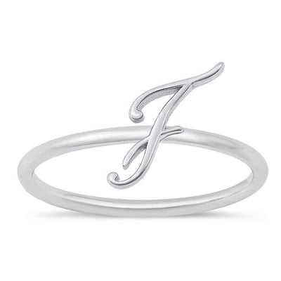 Sterling Silver Rhodium Plated Alphabet F Ring