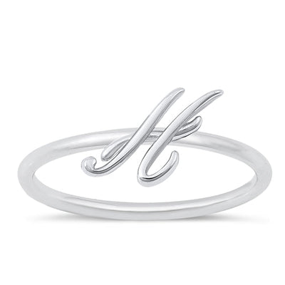 Sterling Silver Rhodium Plated Alphabet H Ring