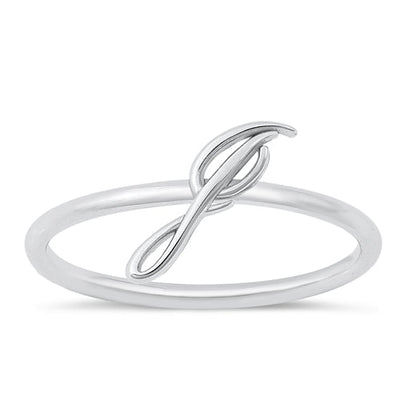 Sterling Silver Rhodium Plated Alphabet J Ring