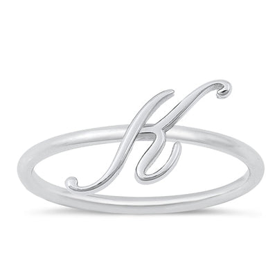 Sterling Silver Rhodium Plated Alphabet K Ring