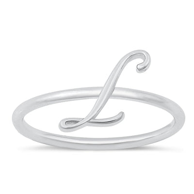 Sterling Silver Rhodium Plated Alphabet L Ring