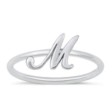 Load image into Gallery viewer, Sterling Silver Rhodium Plated Alphabet M Ring