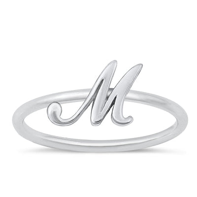 Sterling Silver Rhodium Plated Alphabet M Ring