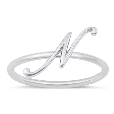 Sterling Silver Rhodium Plated Alphabet N Ring