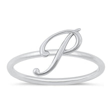 Load image into Gallery viewer, Sterling Silver Rhodium Plated Alphabet P Ring