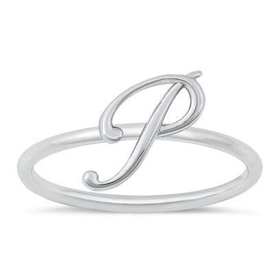 Sterling Silver Rhodium Plated Alphabet P Ring