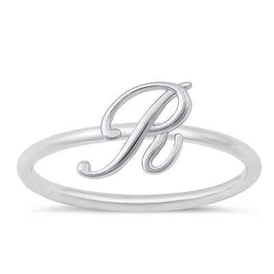 Sterling Silver Rhodium Plated Alphabet R Ring