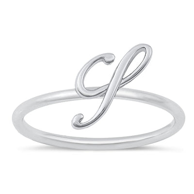Sterling Silver Rhodium Plated Alphabet S Ring