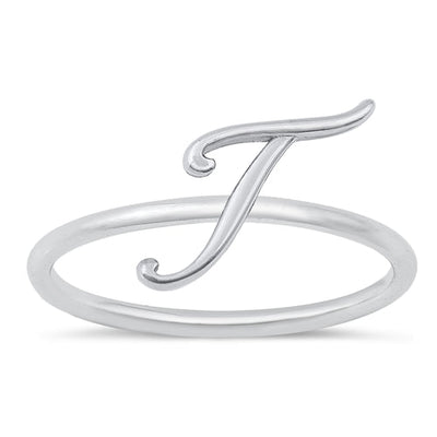 Sterling Silver Rhodium Plated Alphabet T Ring