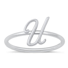 Load image into Gallery viewer, Sterling Silver Rhodium Plated Alphabet U Ring