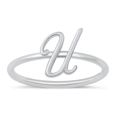 Sterling Silver Rhodium Plated Alphabet U Ring