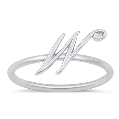 Sterling Silver Rhodium Plated Alphabet W Ring