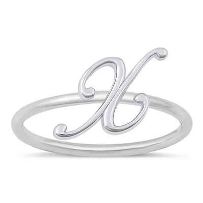 Sterling Silver Rhodium Plated Alphabet X Ring