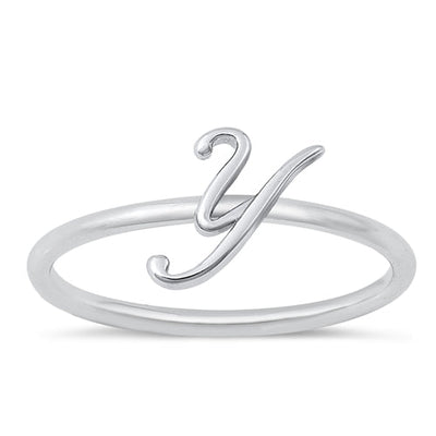 Sterling Silver Rhodium Plated Alphabet Y Ring