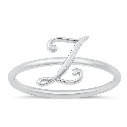 Sterling Silver Rhodium Plated Alphabet Z Ring