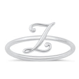 Sterling Silver Rhodium Plated Alphabet Z Ring