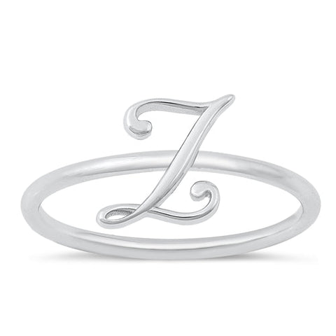 Sterling Silver Rhodium Plated Alphabet Z Ring