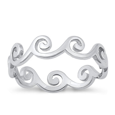 Sterling Silver Rhodium Plated Waves Ring