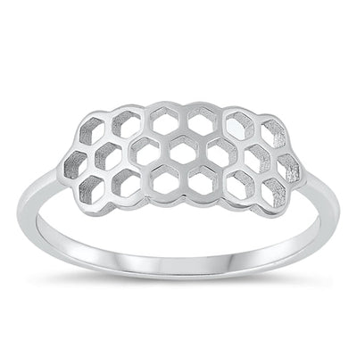 Sterling Silver Rhodium Plated Honeycomb Ring