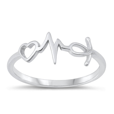 Sterling Silver Oxidized Heart And EKG Ring