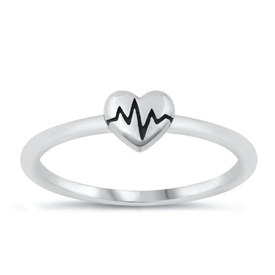 Sterling Silver Oxidized Heart EKG Ring