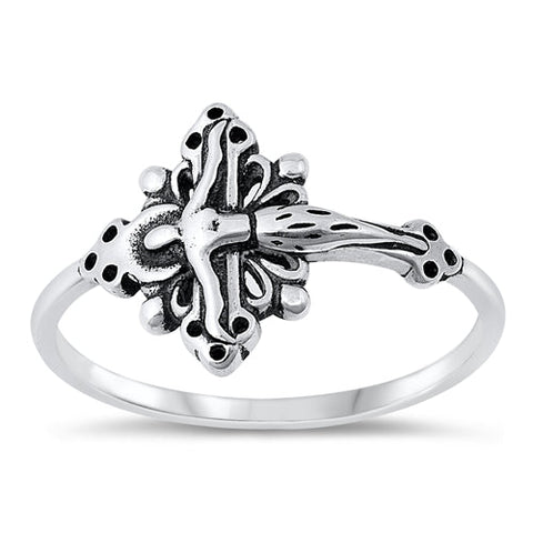 Sterling Silver Oxidized Crucifix Ring