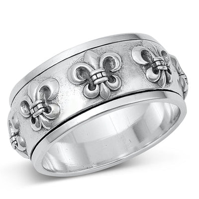 Sterling Silver Oxidized Fleur De Lis Ring