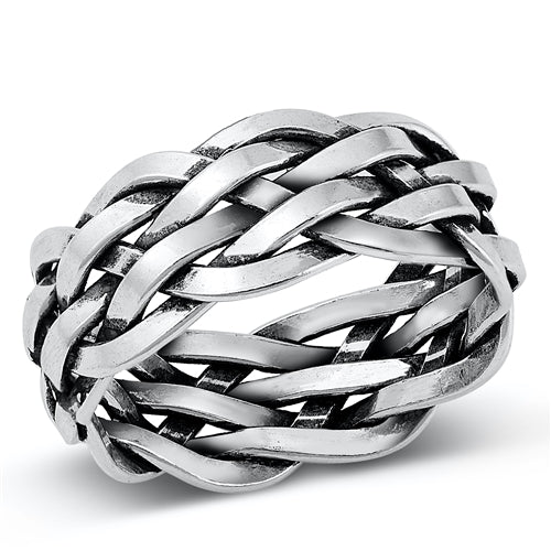 Sterling Silver 9.4mm High Polish Basket Weave Ring
