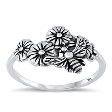 Load image into Gallery viewer, Sterling Silver Oxidized Flowers And Bee Ring