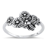 Sterling Silver Oxidized Flowers And Bee Ring