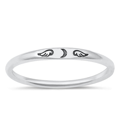 Sterling Silver Oxidized Moon and Wings Ring