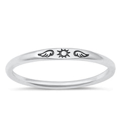 Sterling Silver Oxidized Sun and Wings Ring
