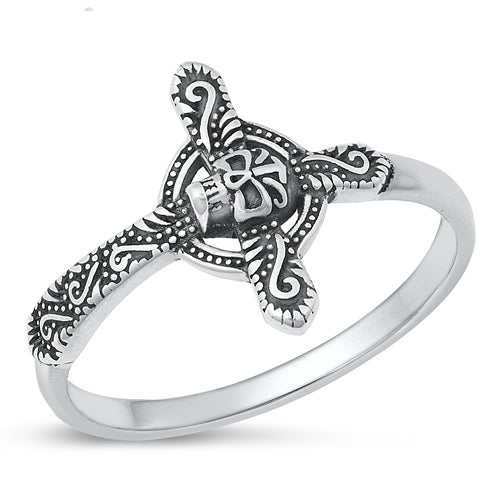 Sterling Silver Oxidized Skull And Cross Ring