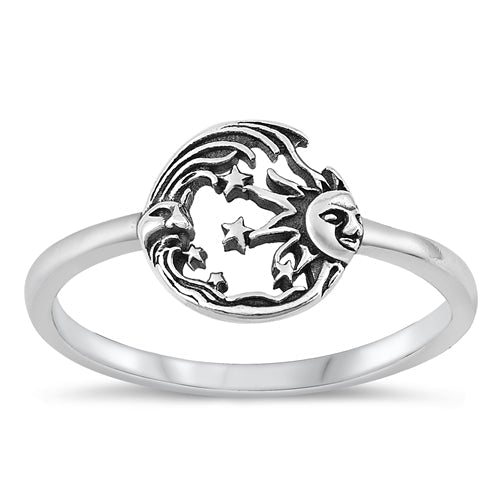 Sterling Silver Oxidized Moon, star and Sun Ring