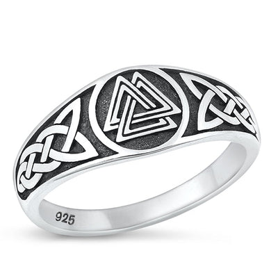 Sterling Silver Oxidized Celtic Valknut Ring