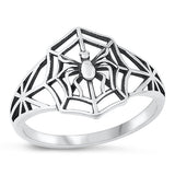 Sterling Silver Oxidized Spider and Web Ring