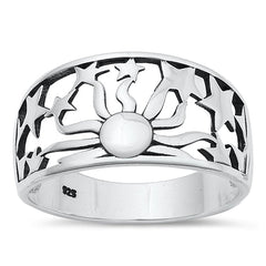 Sterling Silver Oxidized 11.4mm Sun and Stars Ring