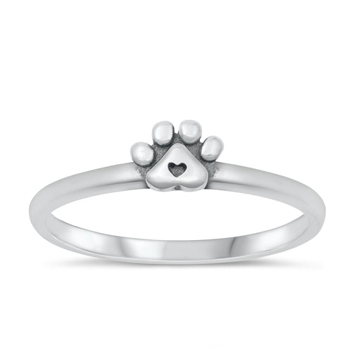 Sterling Silver Oxidized Paw Print and Heart Ring