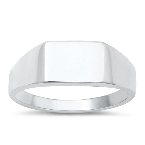 Sterling Silver Polished Signet Plain Ring Face Height-7.5mm