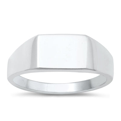 Sterling Silver Polished Signet Plain Ring Face Height-7.5mm