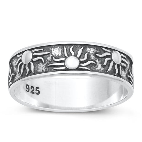 Sterling Silver Oxidized Sun Ring Face Height-6mm